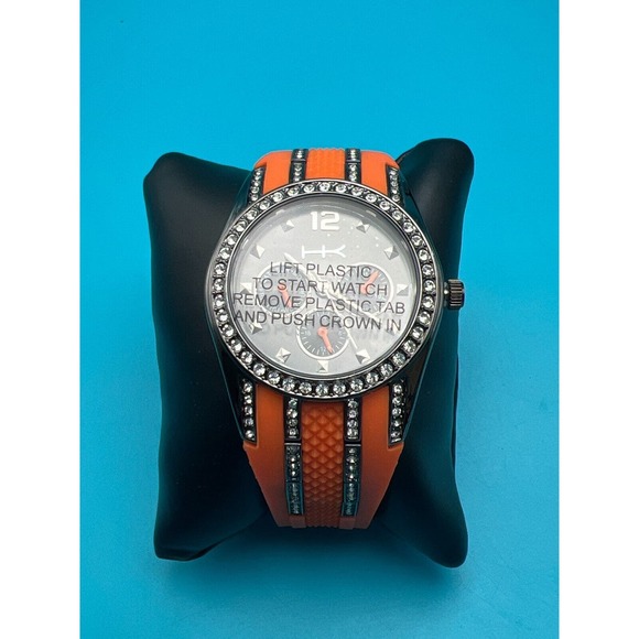 WildLife Heidi Klum Black Dial Crystal Accent Round Case Orange Band Watch New - Picture 4 of 4